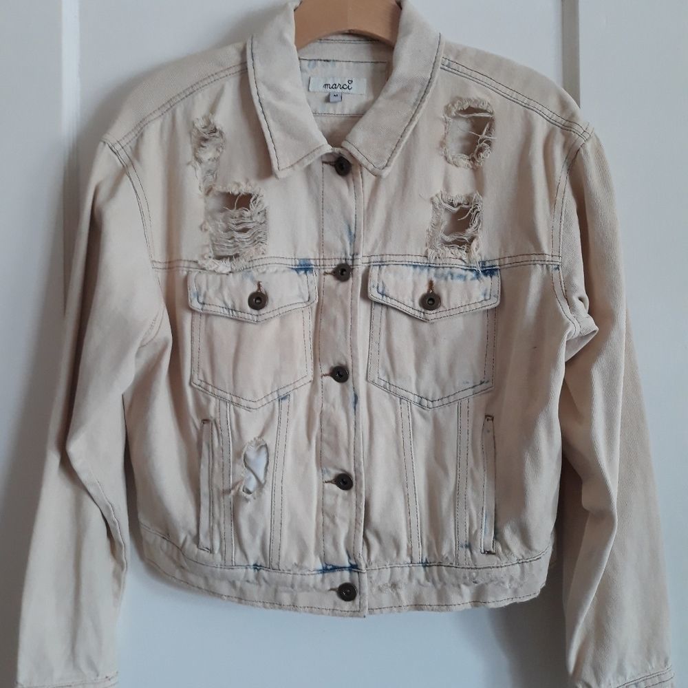 Cropped, distressed jean jacket